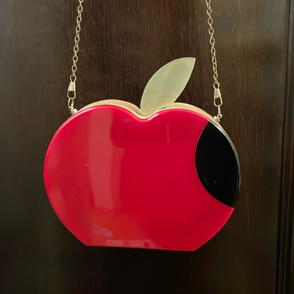 Wooden Apple Purse with Gold Chain Strap